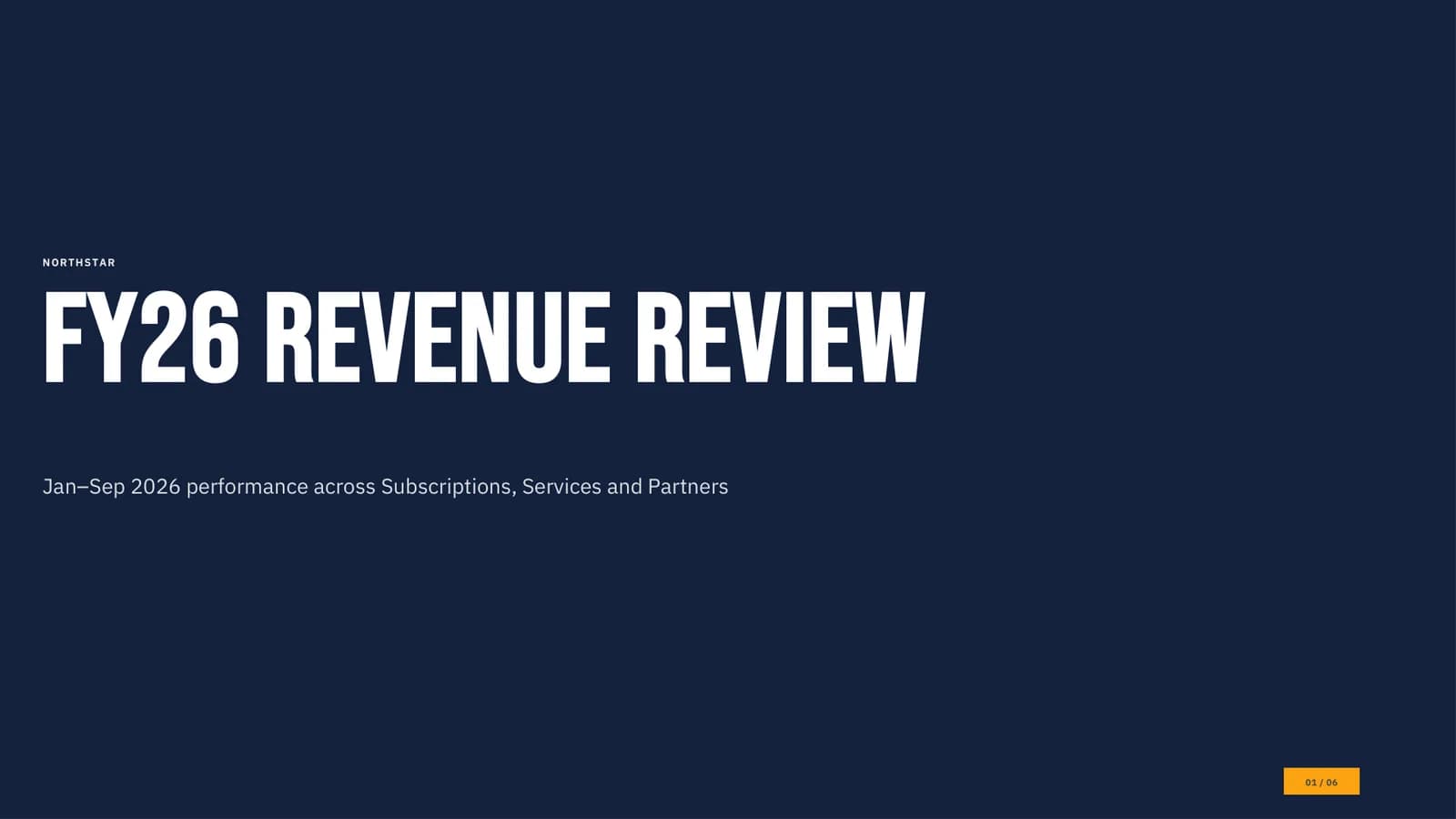 Cover slide of the FY26 revenue review generated by Claude Sonnet 5