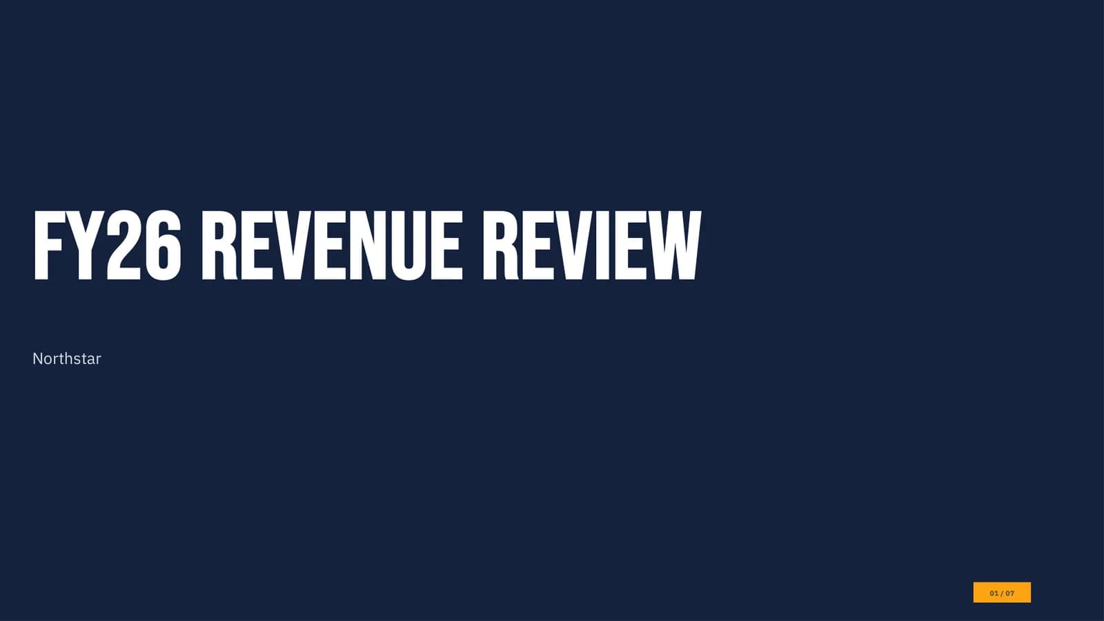 Cover slide of the FY26 revenue review generated by Gemini 3.1 Pro